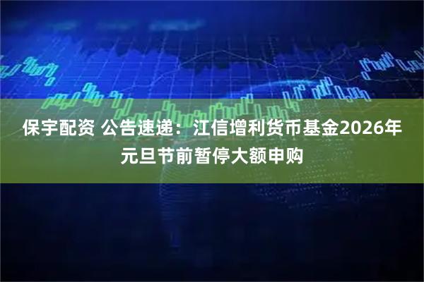 保宇配资 公告速递：江信增利货币基金2026年元旦节前暂停大额申购